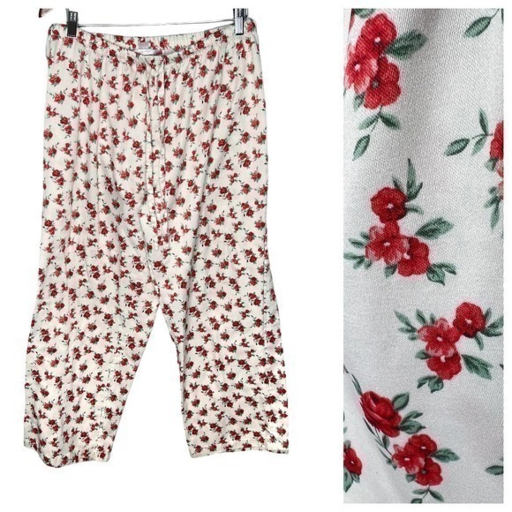 Cacique plus size floral roses pull on pajama lounge pants white size 14 / 16